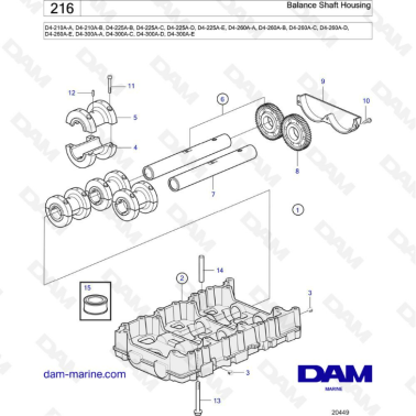 Volvo Penta D4-210A / D4-225A / D4-260A / D4-300A - Balance shaft housing