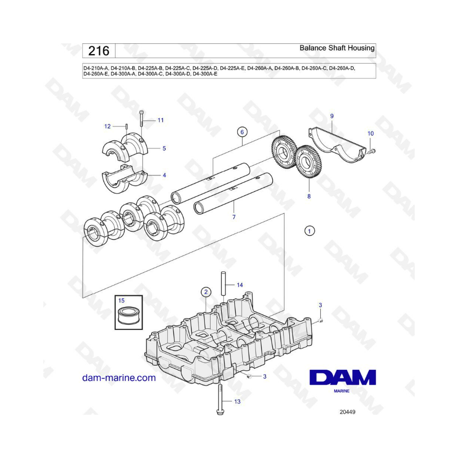 Volvo Penta D4-210A / D4-225A / D4-260A / D4-300A - Carcasa del eje de equilibrio