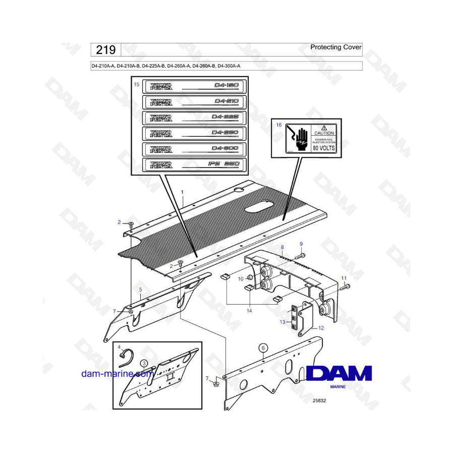 Volvo Penta D4-210A-A / D4-210A-B / D4-225A-B / D4-260A-A / D4-260A-B / D4-300A-A - Protecting cover