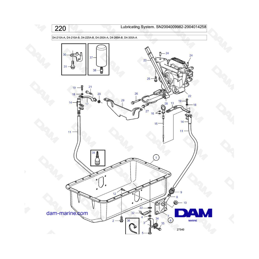 Volvo Penta D4-210A-A -B/D4-225A-B/D4-260A-A -B/D4-300A-A - Lubricating system