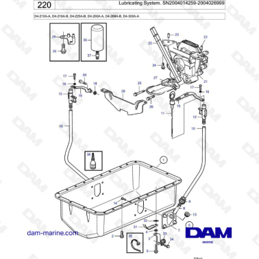 Volvo Penta D4-210A-A -B / D4-225A-B / D4-260A-A -B / D4-300A-A - Lubricating system