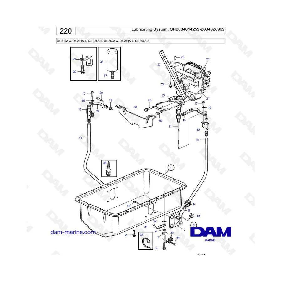 Volvo Penta D4-210A-A -B / D4-225A-B / D4-260A-A -B / D4-300A-A - Lubricating system