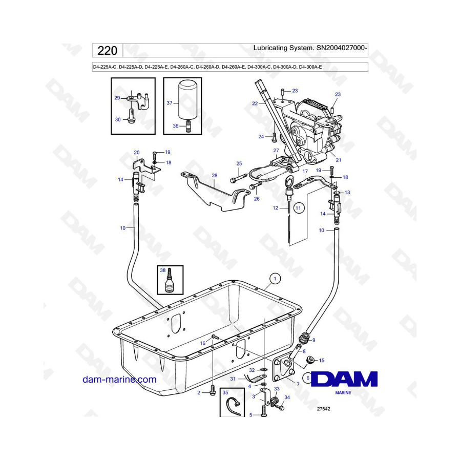 Volvo Penta D4-225A-C -D -E / D4-260A-C -D -E / D4-300A-C -D -E - Lubricating system