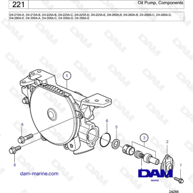Volvo Penta D4-210A/D4-225A/D4-260A/D4-300A - Oil pump, components