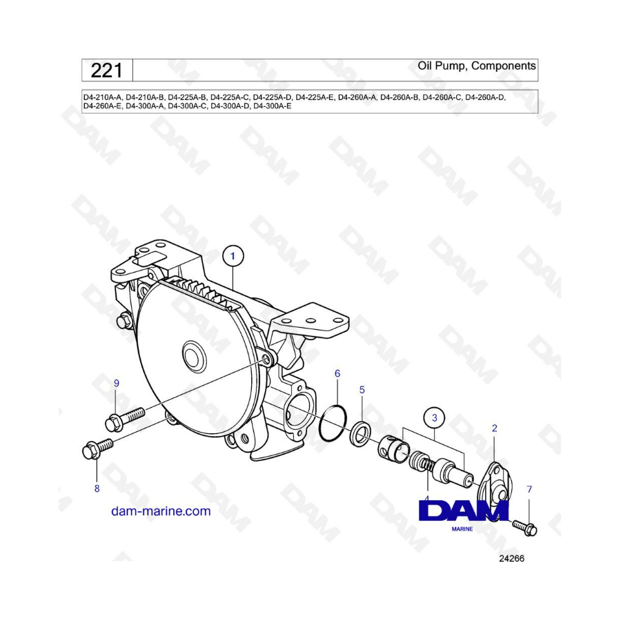 Volvo Penta D4-210A/D4-225A/D4-260A/D4-300A - Oil pump, components
