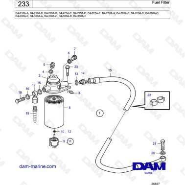 Volvo Penta D4-210A-A -B / D4-225A-B -C -D -E / D4-260A-A -B -C -D -E / D4-300A-A -C -D -E - Fuel filter