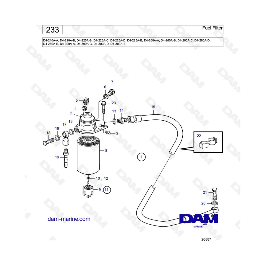 Volvo Penta D4-210A-A -B / D4-225A-B -C -D -E / D4-260A-A -B -C -D -E / D4-300A-A -C -D -E - Fuel filter