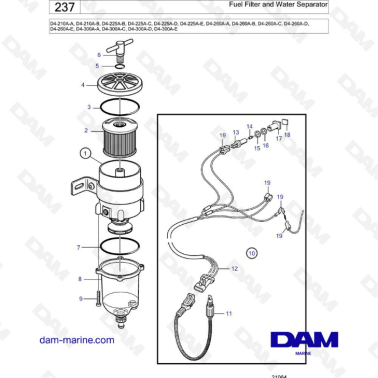 Volvo Penta D4-210A / D4-225A / D4-260A / D4-300A - Fuel filter & water separator