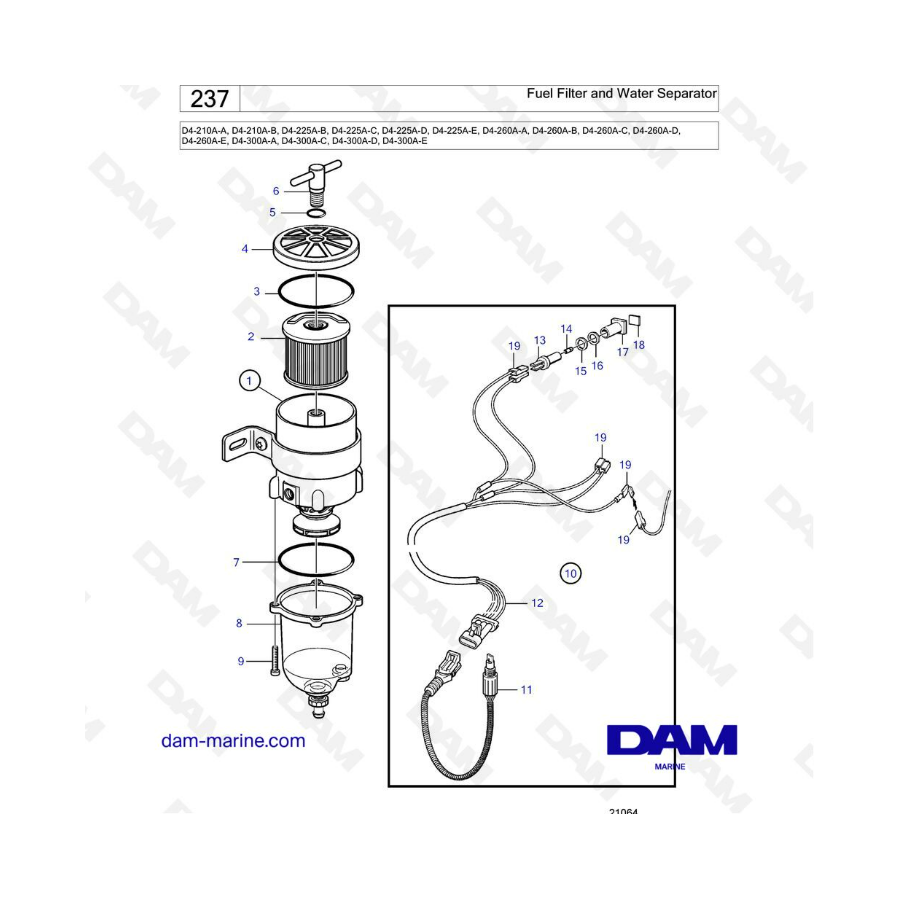 Volvo Penta D4-210A / D4-225A / D4-260A / D4-300A - Fuel filter & water separator