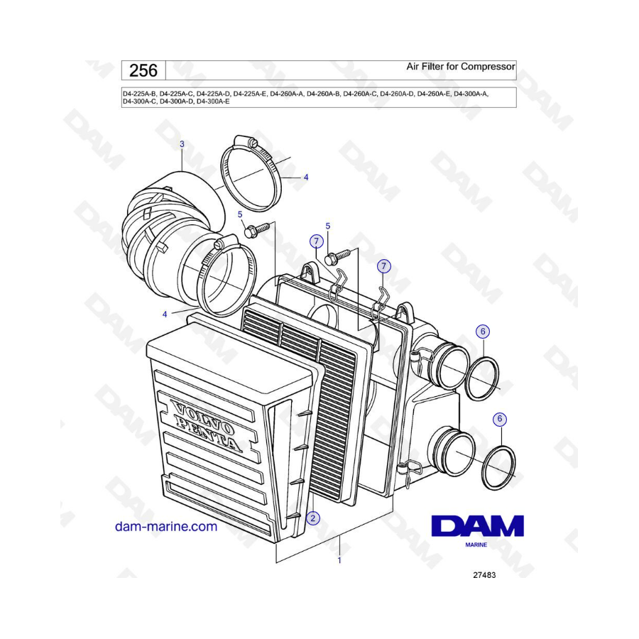 Volvo Penta D4-225A / D4-260A / D4-300A - Air filter for compressor
