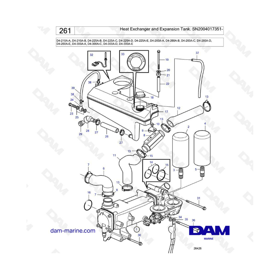 Volvo Penta D4-210A / D4-225A / D4-260A / D4-300A - Heat exchanger & expansion tank