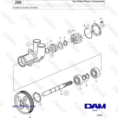 Volvo Penta D4-225A-E / D4-260A-E / D4-300A-E - Sea water pump components