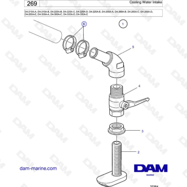 Volvo Penta D4-210A / D4-225A / D4-260A / D4-300A - Cooling water intake