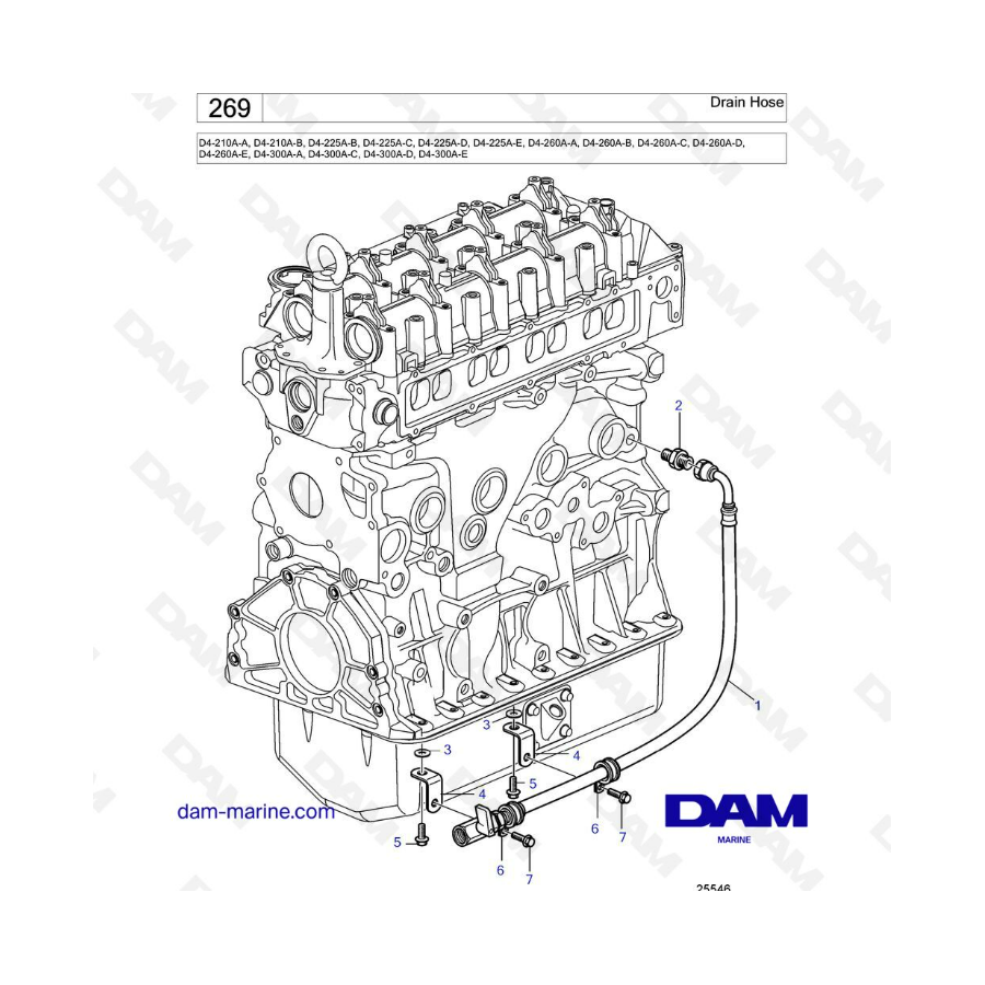 Volvo Penta D4-210A / D4-225A / D4-260A / D4-300A - Drain hose