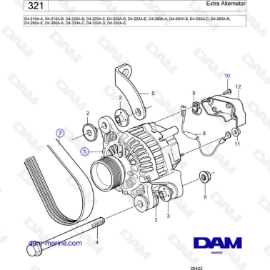 Volvo Penta D4-210A / D4-225A / D4-260A / D4-300A - Extra alternator