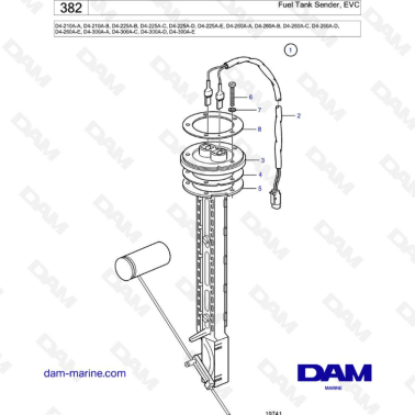 Volvo Penta D4-210A / D4-225A / D4-260A / D4-300A - Tank meter kit for fresh water