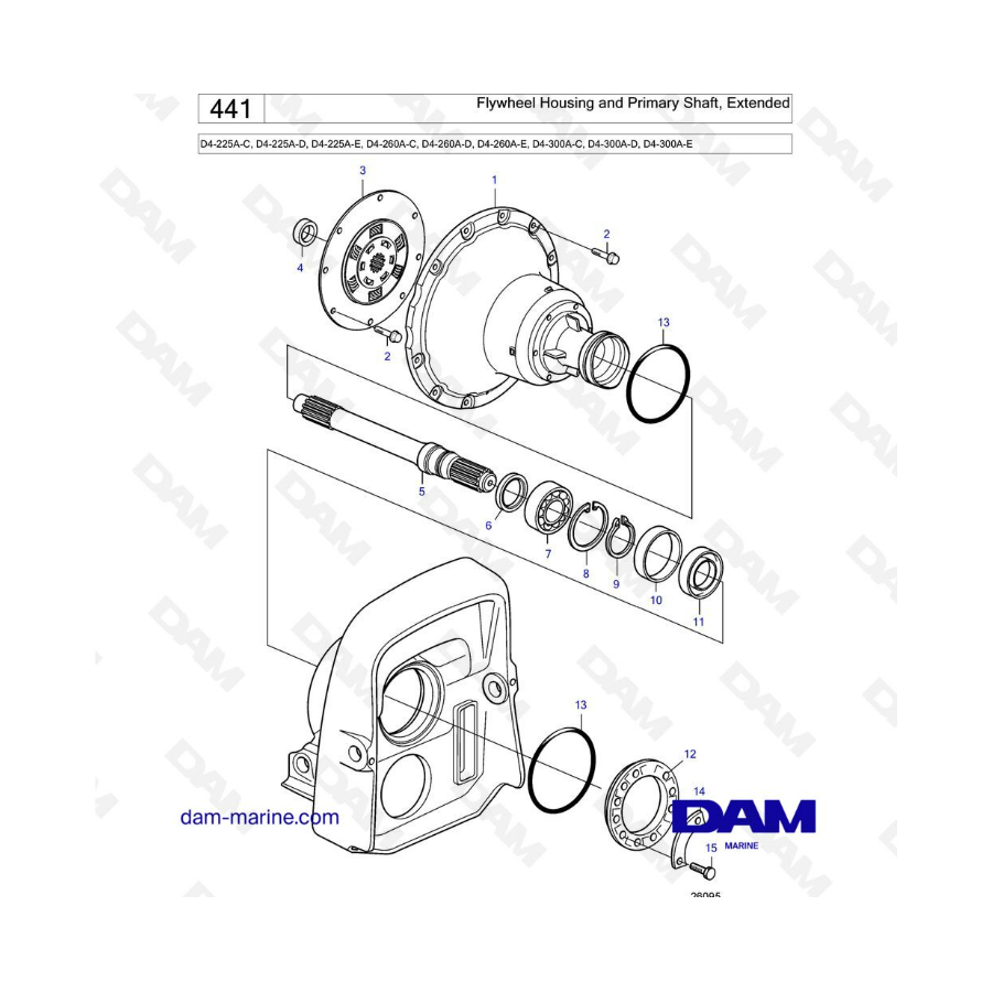 Volvo Penta D4-225A / D4-260A / D4-300A - Flywheel housing & primary shaft