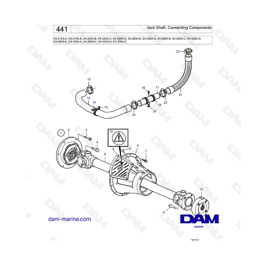 Volvo Penta D4-210A / D4-225A / D4-260A / D4-300A - Jack Shaft, connecting components