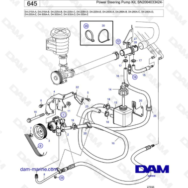 Volvo Penta D4-210A / D4-225A / D4-260A / D4-300A - Power steering pump kit