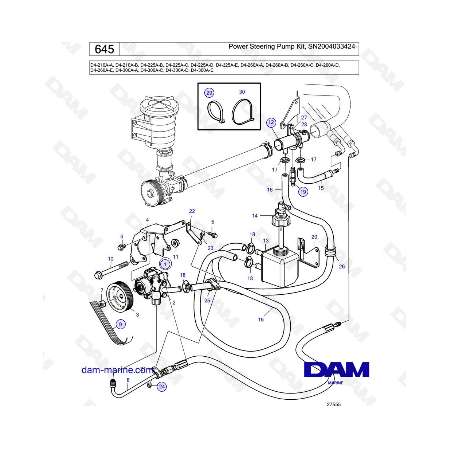 Volvo Penta D4-210A / D4-225A / D4-260A / D4-300A - Power steering pump kit