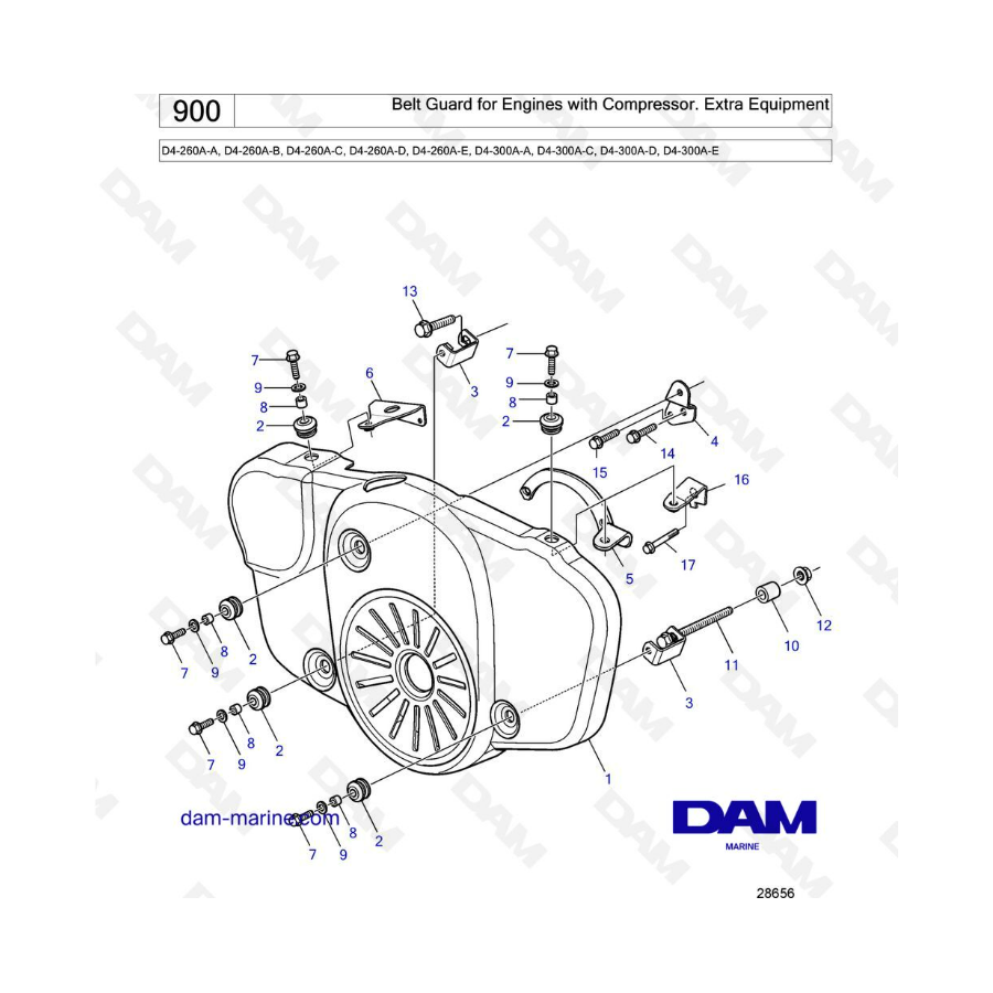 Volvo Penta D4-260A / D4-300A - Protector de correa para motores con compresor 