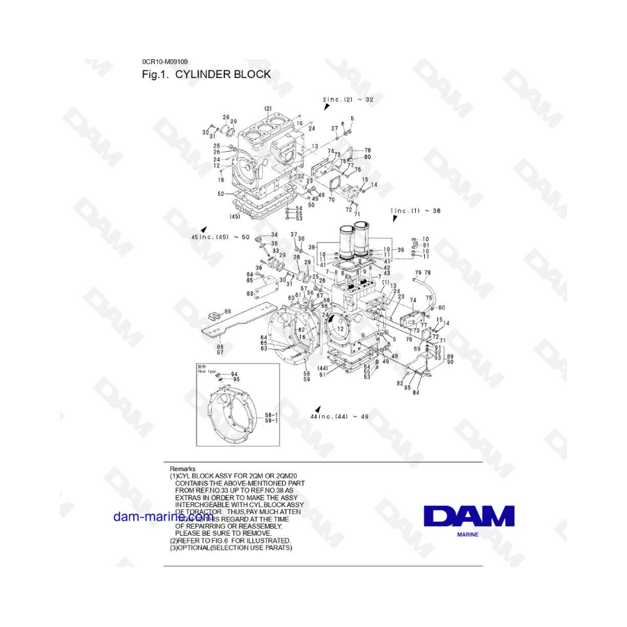 Yanmar 3QM - Cylinder block