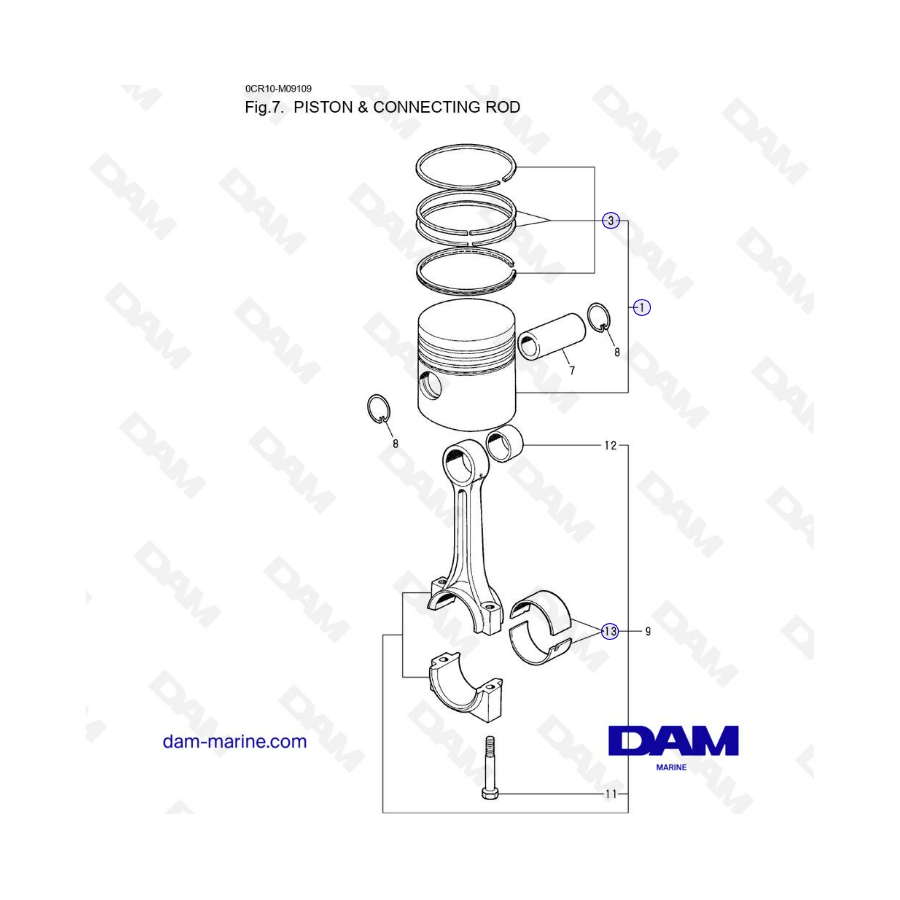 Yanmar 3QM - Piston & connecting rod