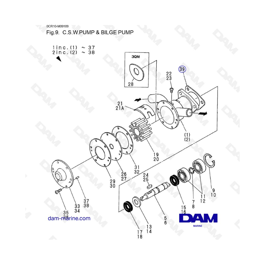 Yanmar 3QM - C.S.W Pump & Bilge pump