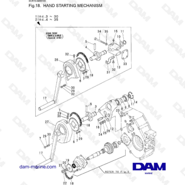 Yanmar 3QM - Hand starting mechanism