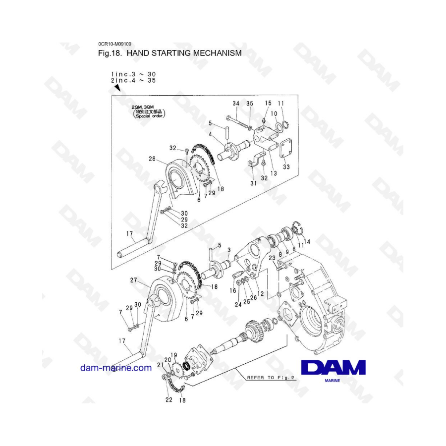 Yanmar 3QM - Hand starting mechanism