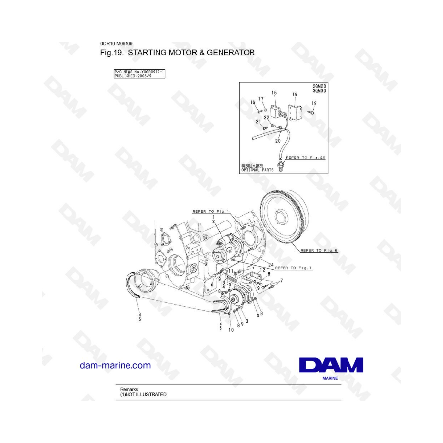 Yanmar 3QM - Starting motor & generator