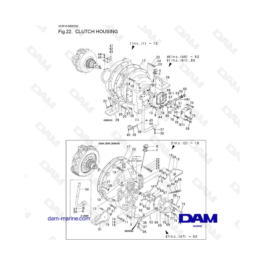 Yanmar 3QM - Clutch housing