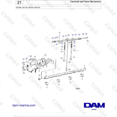 Volvo Penta AQ165A - Camshaft & valve mechanism