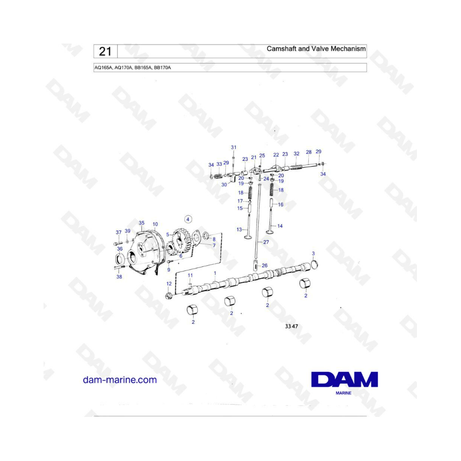 Volvo Penta AQ165A - Camshaft & valve mechanism Volvo Penta AQ165A - Camshaft & valve mechanism