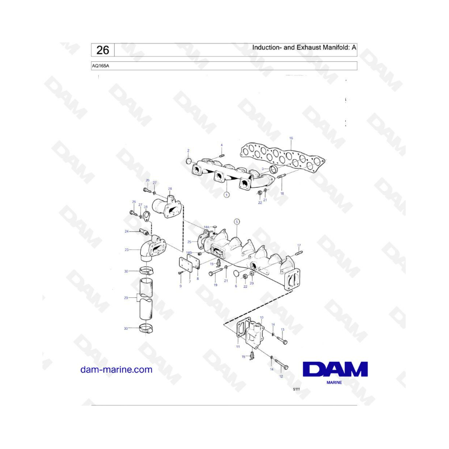 Volvo Penta AQ165A - Colector de inducción y escape: A 