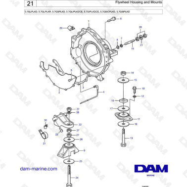 Volvo Penta 5.7L GL - Flywheel housing & mounts