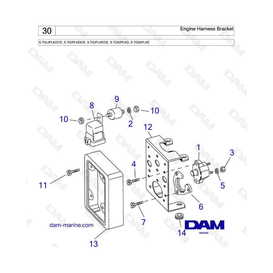 Volvo Penta 5.7L GL - Engine harness bracket 