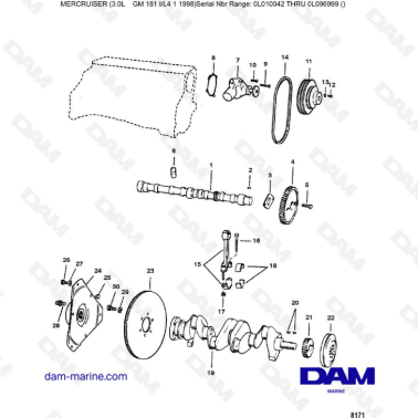Mercruiser 3.0L après 1990 - Crankshaft, camshaft & water pump