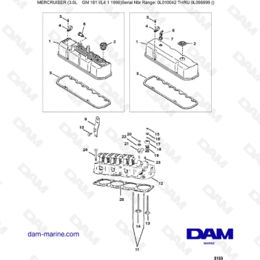 Mercruiser 3.0L après 1990 - Cylinder head & rocker cover