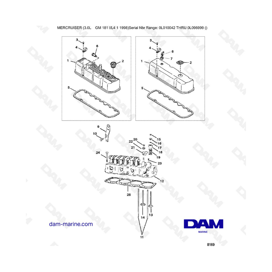 Mercruiser 3.0L après 1990 - Cylinder head & rocker cover
