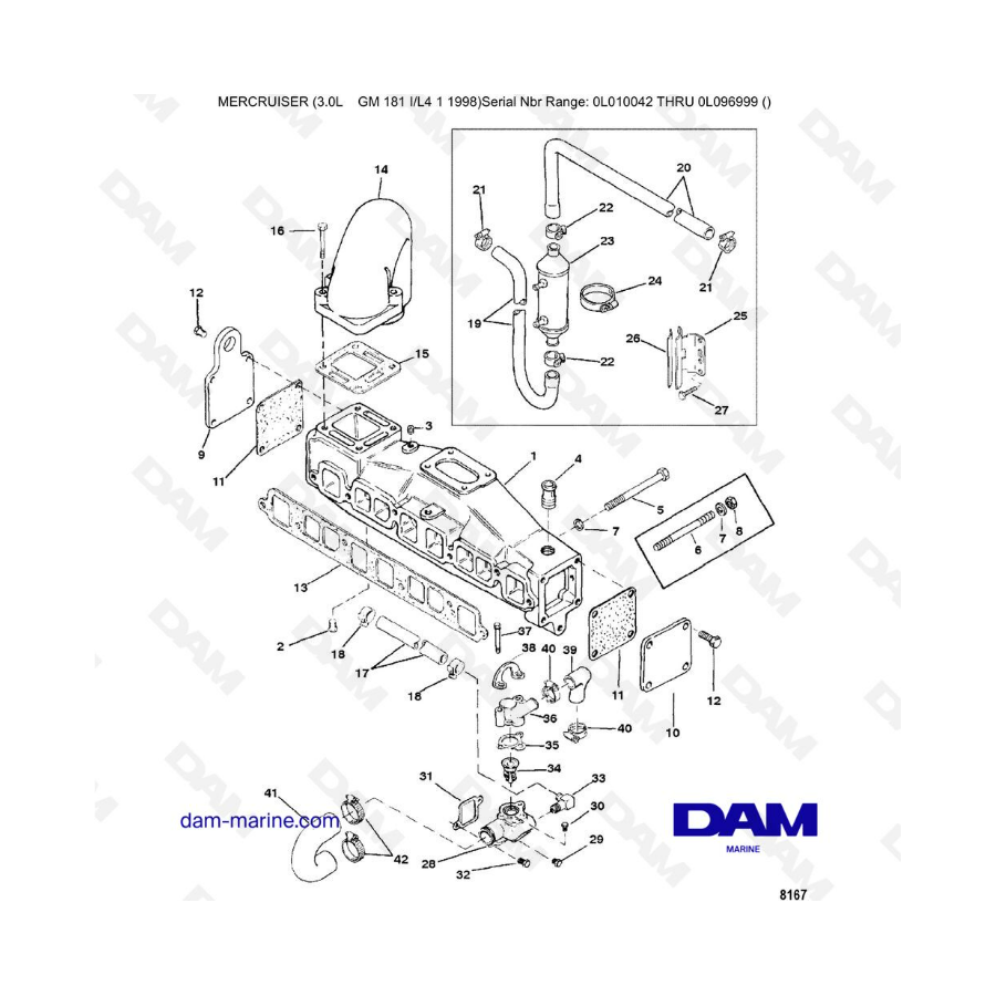 Mercruiser 3.0L après 1990 - Exhaust manifold & water system