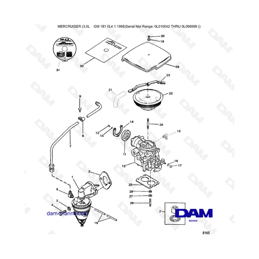 Mercruiser 3.0L après 1990 - Fuel pump & carburetor