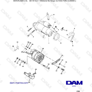 Mercruiser 3.0L après 1990 - Starter motor & alternator