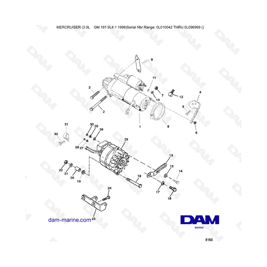Mercruiser 3.0L after 1990 - Starter motor & alternator