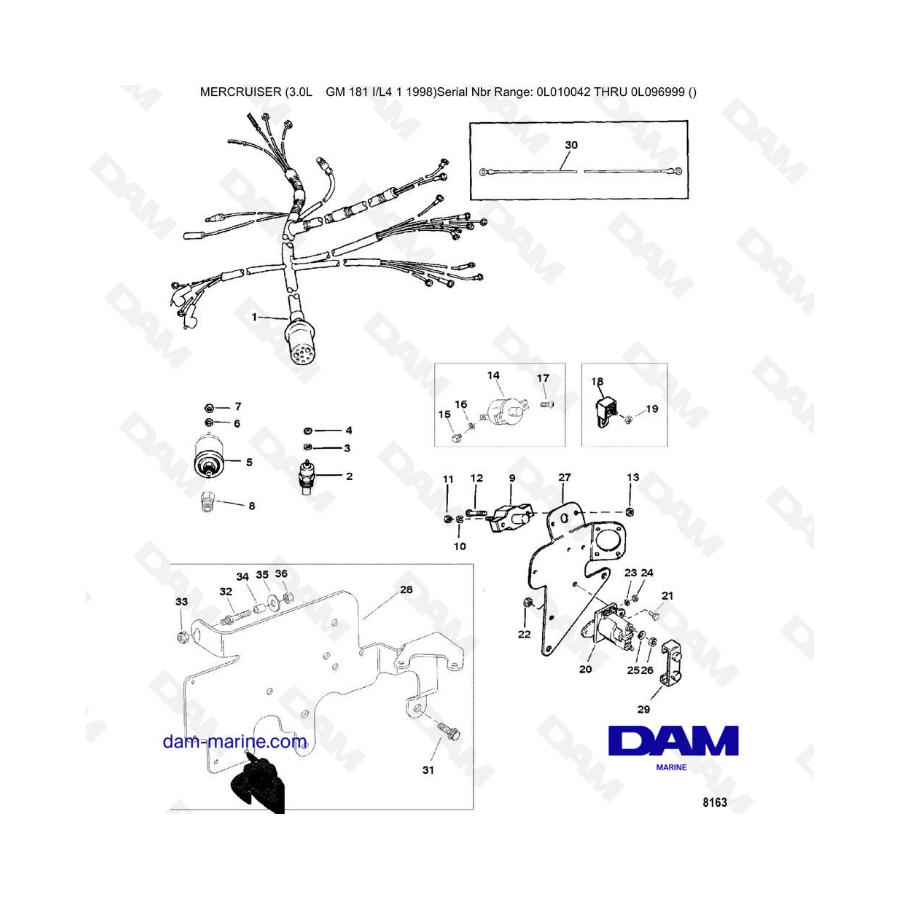 Mercruiser 3.0L après 1990 - Wiring harness & electrical components
