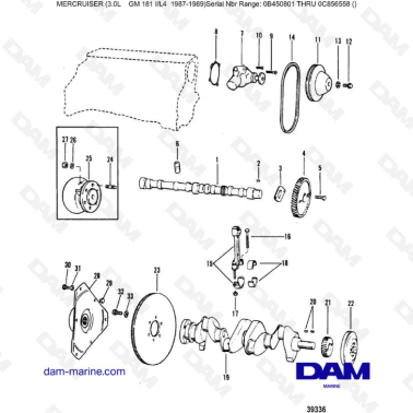 Mercruiser 3.0L avant 1990 - Crankshaft, camshaft & water pump