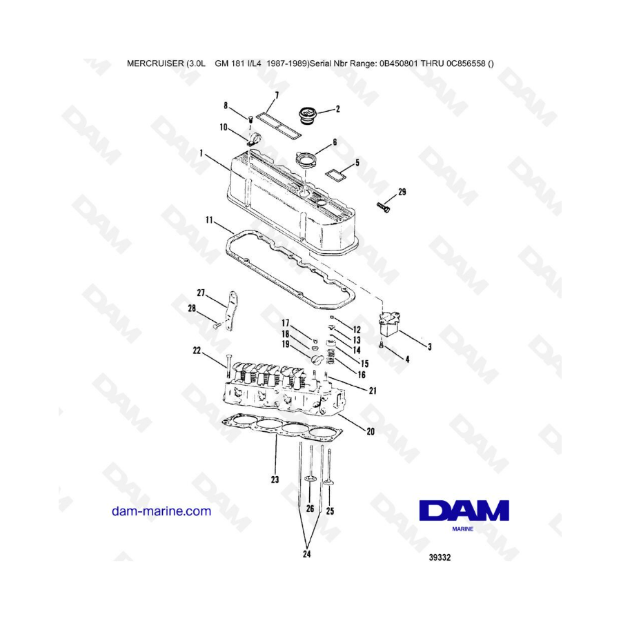 Mercruiser 3.0L avant 1990 - Cylinder head & rocker cover