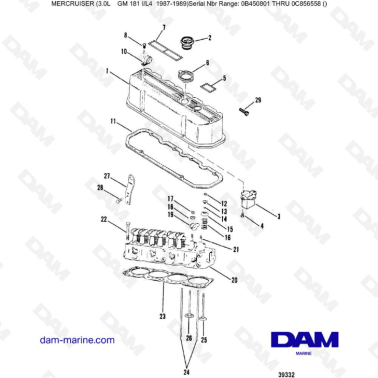 Mercruiser 3.0L avant 1990 - Cylinder head & rocker cover