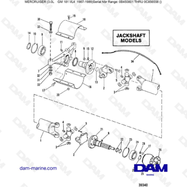 Mercruiser 3.0L avant 1990 - Driveshaft extension components, Jackshaft models