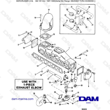 Mercruiser 3.0L avant 1990 - Exhaust manifold (with 1 piece exhaust elbow)